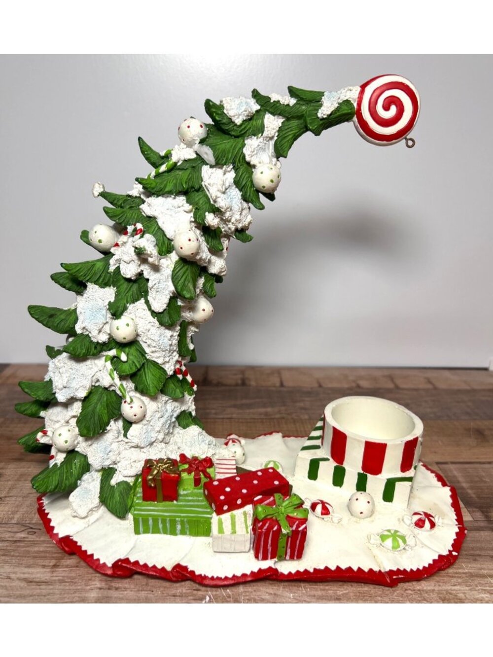 Whimsical Curved Christmas Tree Candle Holder, Ornament Holder